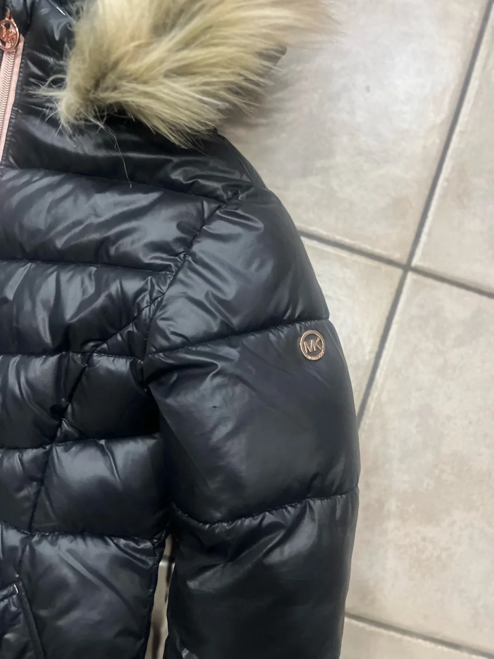 MICHAEL Michael Kors Black Quilted Puffer Coat with Faux Fur Trim